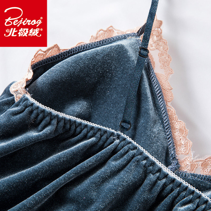 金丝绒性感女春秋冬吊带长袖睡袍 北极绒百盈睡衣/家居服套装