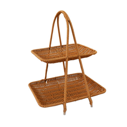 新款仿藤编织收纳筐多层点心果盘架家用餐厅零食糕点水果篮提篮子 - 图3