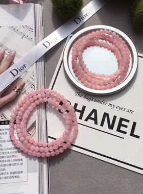 新品天然粉水晶手链女