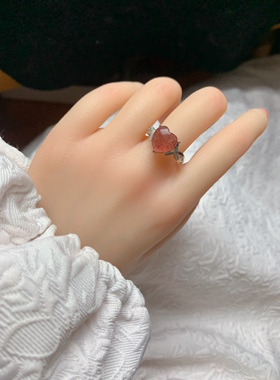 新品天然草莓晶戒指甜美可爱粉嫩