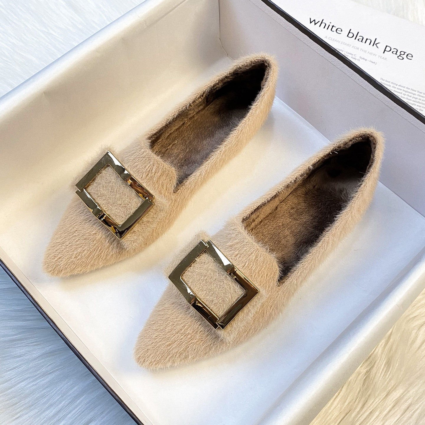 尖头毛毛鞋女秋冬外穿平底加绒豆豆鞋水貂毛棉瓢鞋大码女鞋41到43,淘宝优惠券,粉丝福利购,淘宝优惠卷