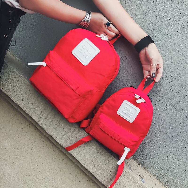 简约帆布双肩包女日韩版学院风中小学生书包迷你亲子休闲旅行背包