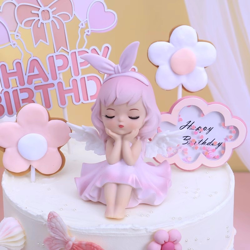 网红创意天使宝贝蛋糕装饰摆件公主女孩娃娃宝宝周岁生日烘焙插件
