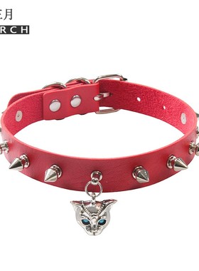 pu皮材质金属猫头女颈带禁欲系