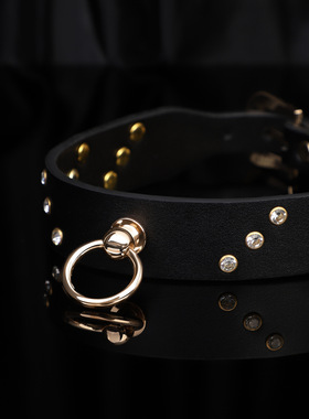 暗黑镶钻皮牵引颈环脖圈个性项圈