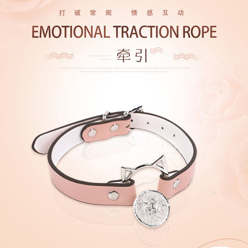 专属刻字狗牌猫咪爱铃铛项圈女皮革choker粉色牵引绳颈带男颈圈脖 - 图0