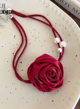 玫瑰花珍珠项链锁骨链