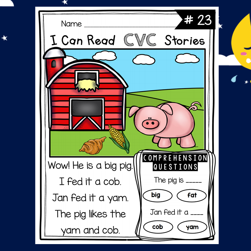 自然拼读cvc stories故事短文阅读理解启蒙phonice幼儿童作业纸 - 图2