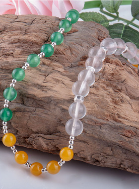 梦克拉S925银绿黄玉髓水晶双圈手链 翠露碧云 玛瑙芙蓉石手串