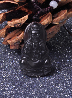 冰透高光泽梦克拉黑曜石观音吊坠