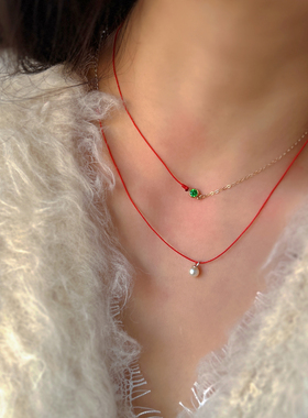 绿玛瑙锆石极细许愿红绳项链