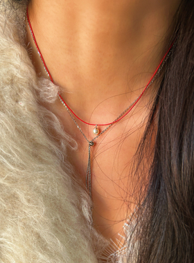 极细编织红绳天然珍珠项链幸运绳