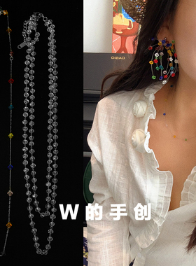 【人间烟火】可佩戴洗澡原创小众极细彩色项链透明水珠双层锁骨链