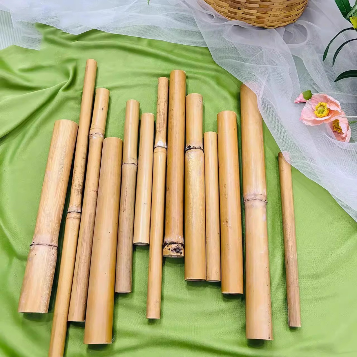 黄色竹竿小竹子防腐竹料原材料道具竹子花艺装饰大小短竹段竹筒 - 图2