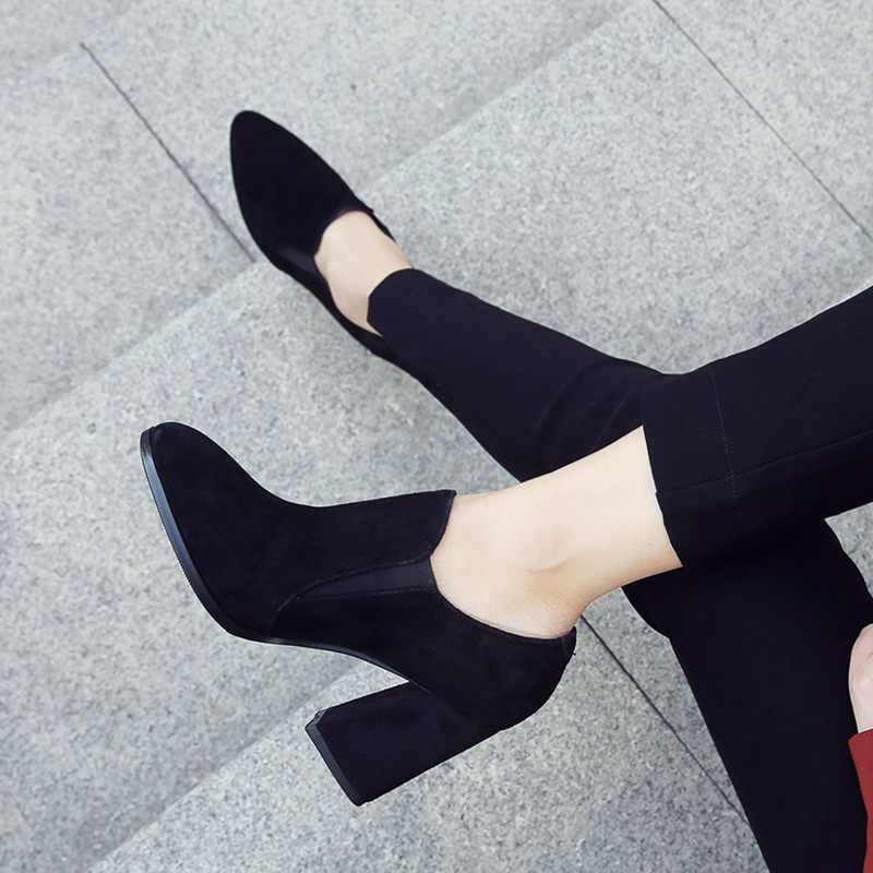 韩版磨砂深口单鞋女粗跟尖头2024春秋新款上班工作鞋子百搭高跟鞋,淘宝优惠券,粉丝福利购,淘宝优惠卷