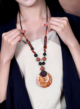 复古民族风琉璃项链女串珠编绳长款毛衣链轻奢大气高档秋冬配饰女