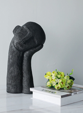 侘寂肌理抽象沉思人像雕塑树脂摆件简约家居样板间玄关桌面软装饰