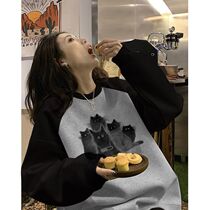 American style vintage cat necropolis lovers autumn and winter harbour windy clothes without cap and gush thicken