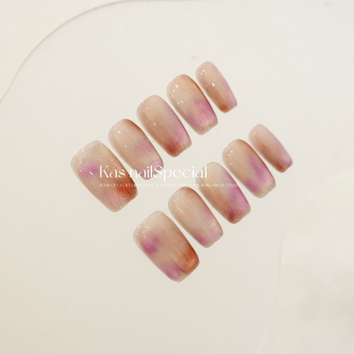 「羽染玫光」纯手工晕染渐变秋冬美拉德幻境美甲温柔显白穿戴甲 - 图1