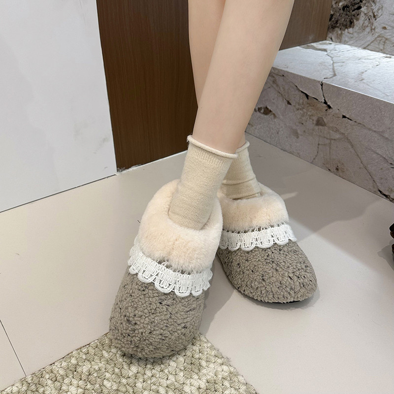 内增高仙女花边厚底加绒勃肯鞋女2025冬季新毛毛鞋一脚蹬保暖棉鞋,淘宝优惠券,粉丝福利购,淘宝优惠卷