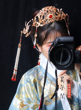 明制汉服发饰百搭新娘发冠簪耳环