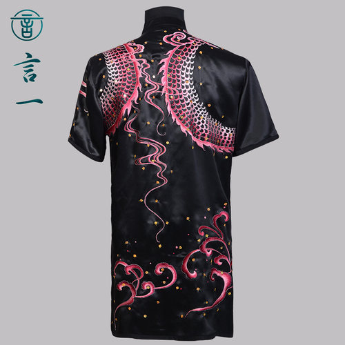 言一武术服真丝高端刺绣表演服桑蚕丝重工刺绣竞赛练功服青年男女 - 图0