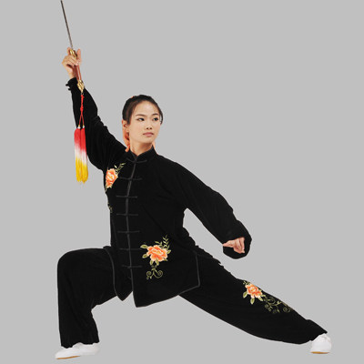 言一秋冬刺绣金丝绒富贵牡丹太极服练功服表演服一级立绒订做 - 图0