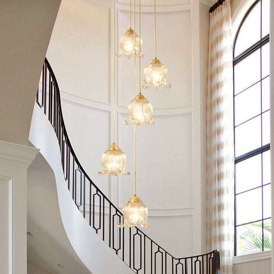 Muting all-copper French American duplex staircase chandelier