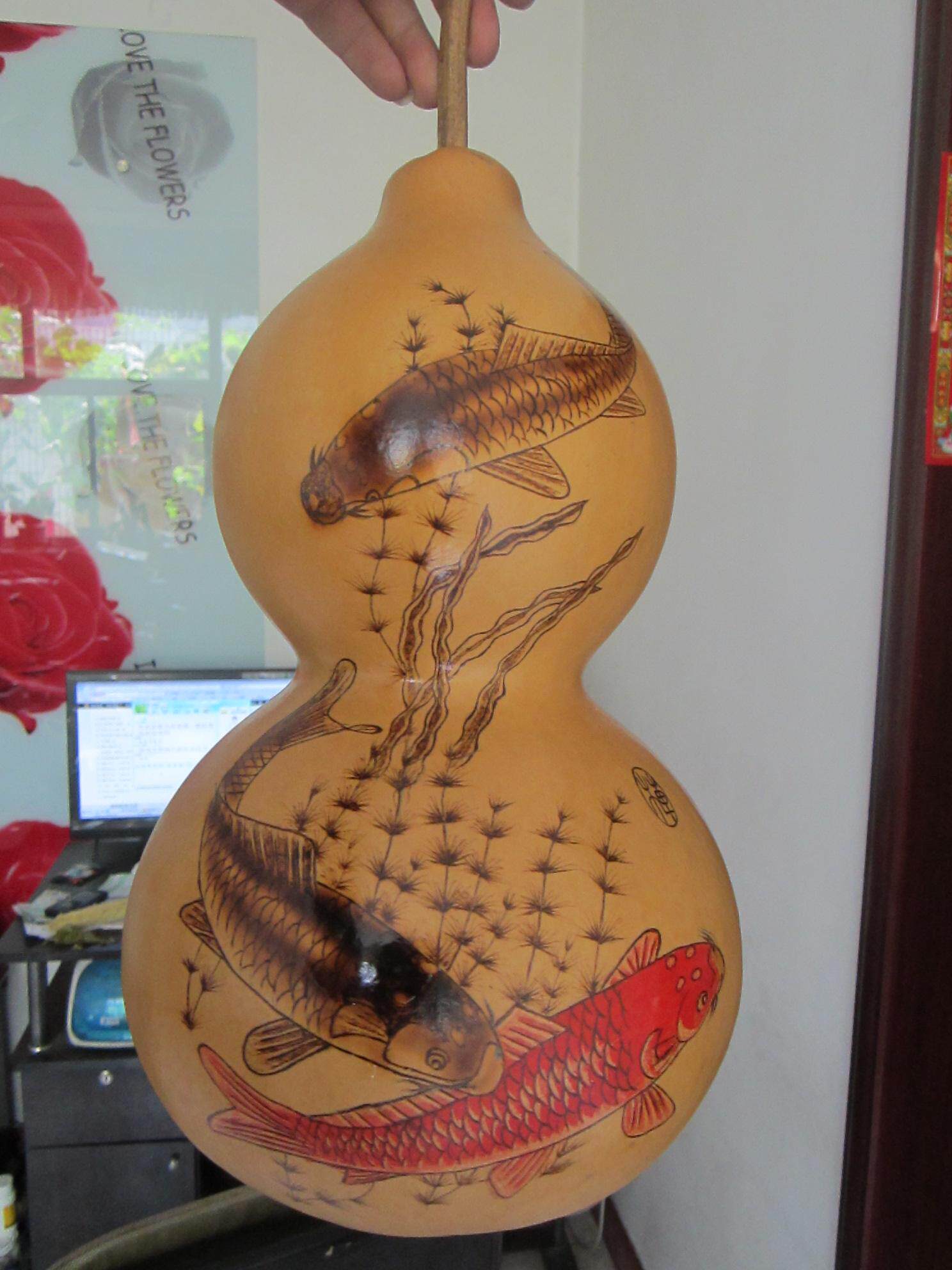 五台山天然佛佑手工烙画葫芦 镇宅招财 鲤鱼图 鱼跃龙门转运 包邮