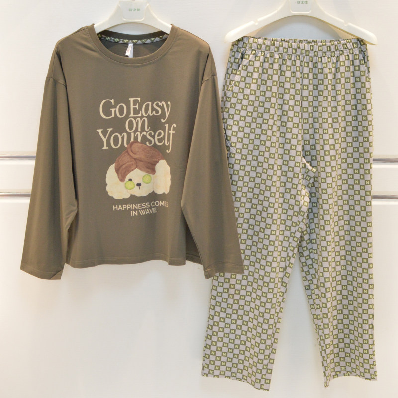 妮可雅睡衣2025秋季女士40支奥力纯棉素色卡通可爱甜美休闲家居服,淘宝优惠券,粉丝福利购,淘宝优惠卷