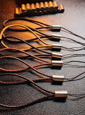 钛合金直筒失手绳吊坠复古牛皮编织牛皮弹弓失手绳软蜡绳