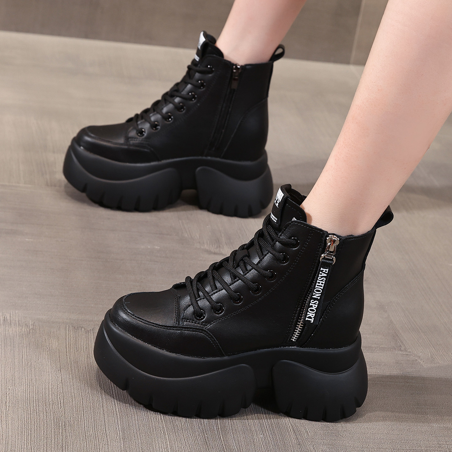 真皮内增高马丁靴女2025新款秋冬百搭高帮小白鞋厚底白色加绒短靴,淘宝优惠券,粉丝福利购,淘宝优惠卷