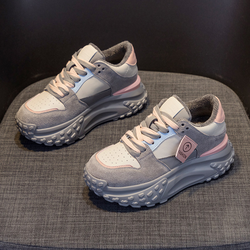 厚底老爹鞋女2025新款秋冬真皮加绒小个子内增高轻便休闲运动棉鞋,淘宝优惠券,粉丝福利购,淘宝优惠卷