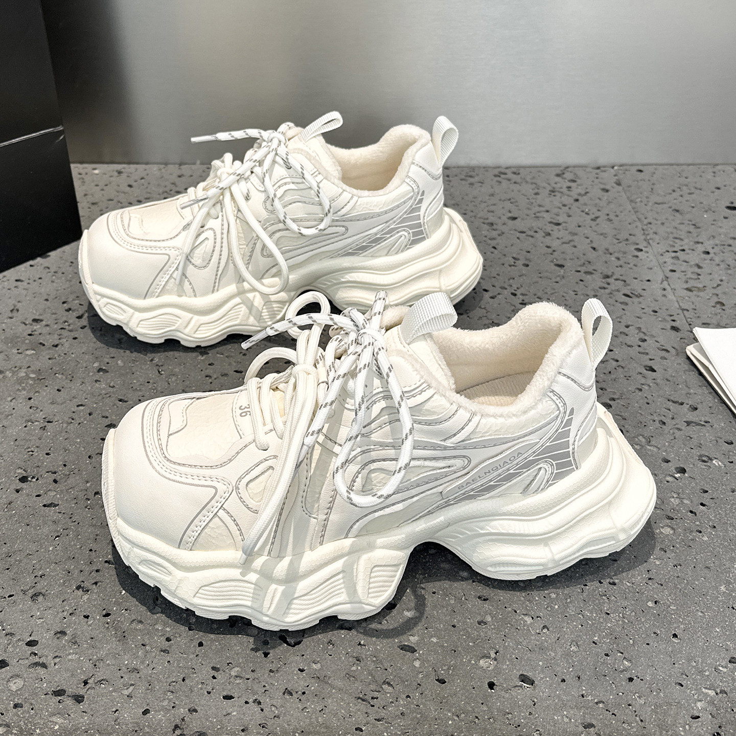 欧洲站双鞋带老爹鞋女2025新款秋冬加绒小白鞋厚底增高运动休闲鞋,淘宝优惠券,粉丝福利购,淘宝优惠卷