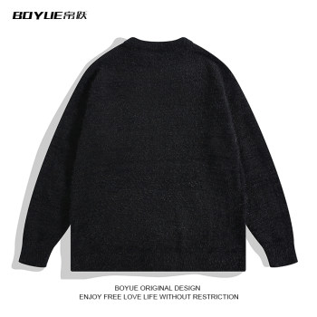 BOYUE American high street brushed round neck English sweater couple wear winter warmer round neck sweater for men