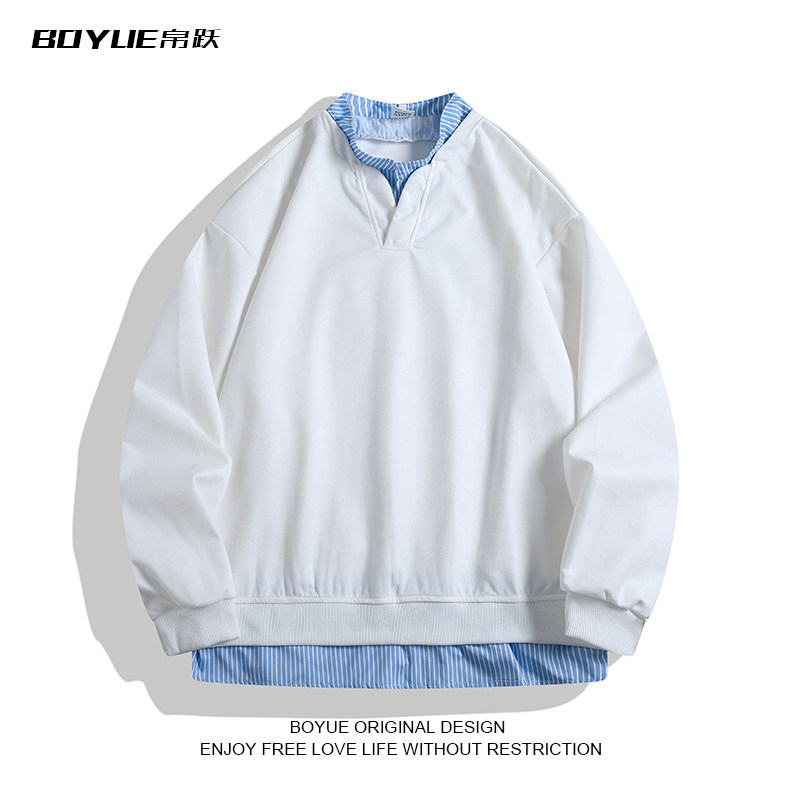 BOYUE帛跃秋季假两件简约拼接V领卫衣套头设计感百搭男女长袖T恤,淘宝优惠券,粉丝福利购,淘宝优惠卷