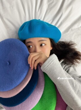 万年百搭纯色显白羊毛贝雷帽子女