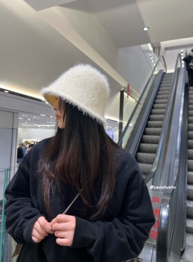 不掉毛仿貂绒长羽毛纱针织盆帽女