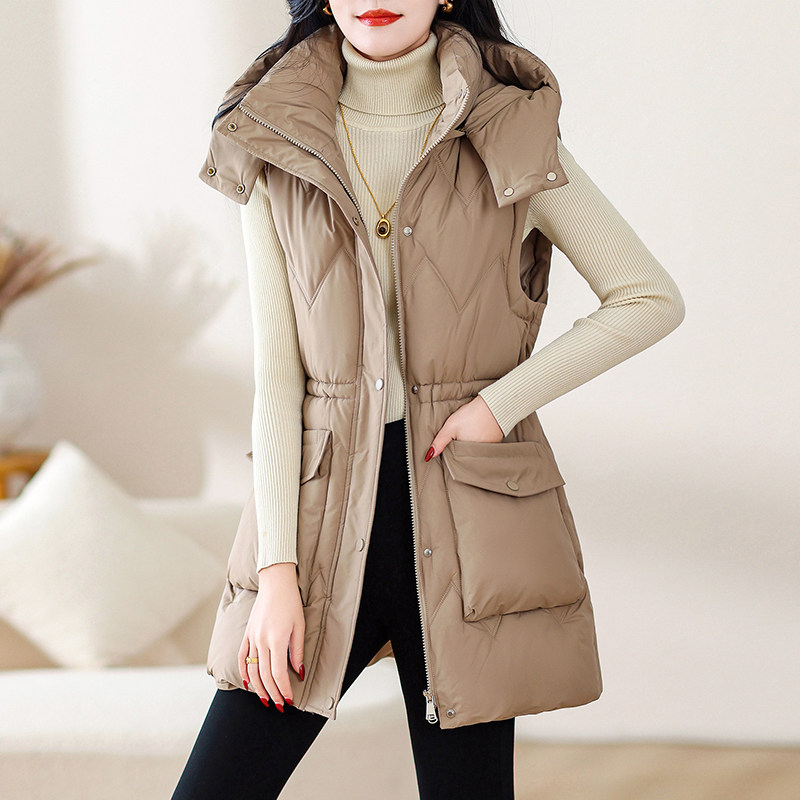 秋冬羽绒棉坎肩女大码休闲显瘦马夹可拆帽中长款无袖外套纯色马甲,淘宝优惠券,粉丝福利购,淘宝优惠卷