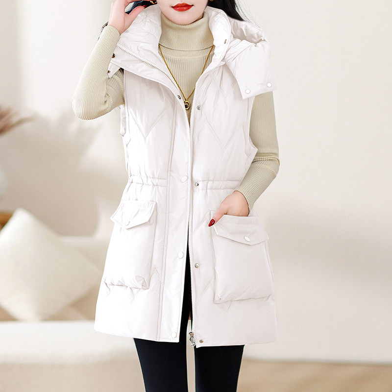 秋冬羽绒棉坎肩女大码休闲显瘦马夹可拆帽中长款无袖外套纯色马甲,淘宝优惠券,粉丝福利购,淘宝优惠卷