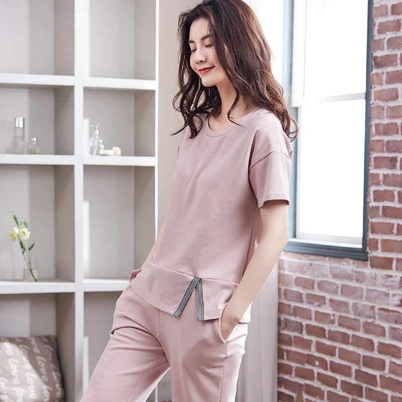 蜜妮佳服饰专营店女士睡衣夏季纯棉七分裤可外穿家居服女夏天套装短袖两件套薄款2