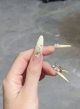 纯手工穿戴甲奶白香槟渐变显白高级美甲富家千金鎏金贴片流金甲片