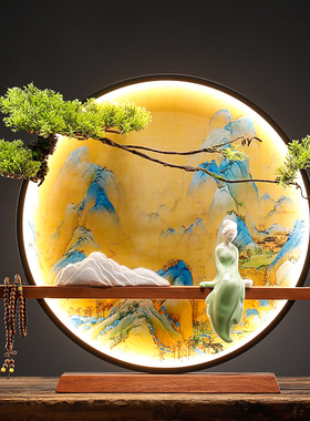 千里江山图桌面摆件创意倒流香炉家居客厅玄关办公室桌面装饰摆设