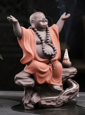 中式风家居客厅倒流香炉弥勒佛