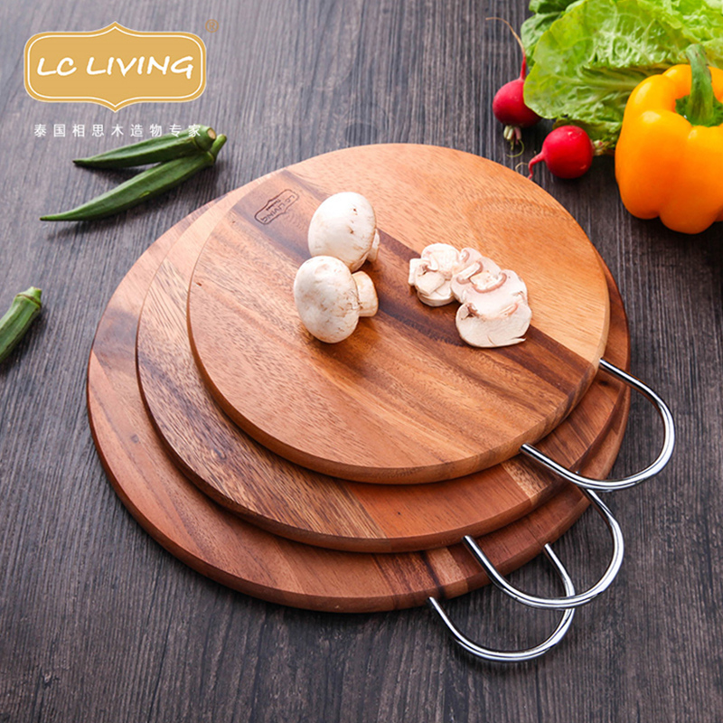 lcliving泰国进口相思木圆形菜板实木带提手砧板厨房家用切菜板 - 图1