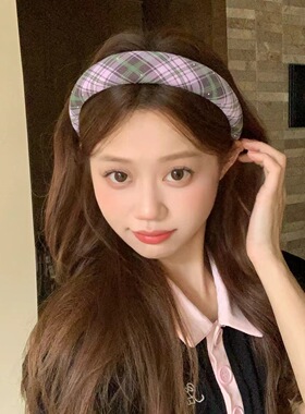 发箍初中生学院风格纹发箍女简约气质百搭宽边布艺高颅顶点钻头窟