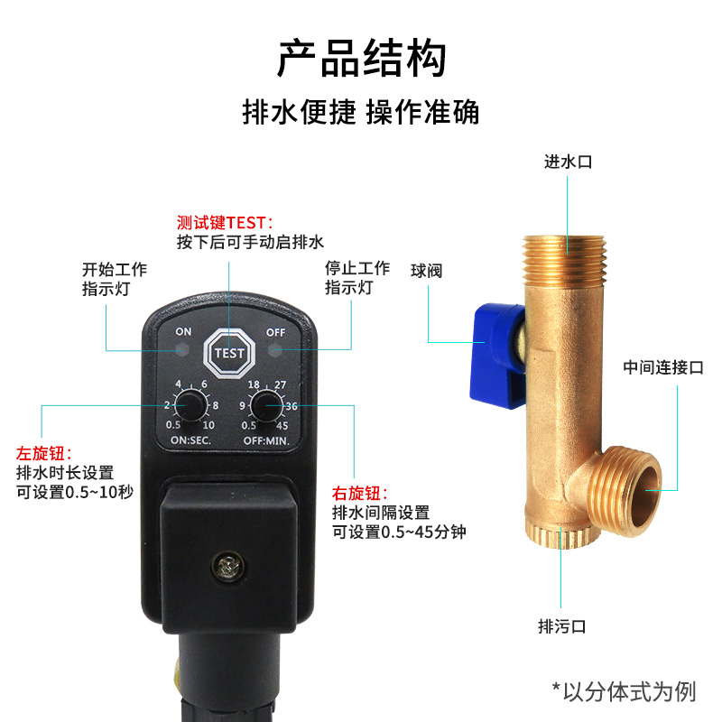 cavince 4分电子排水阀一体式分体式自动电子排水器-图1