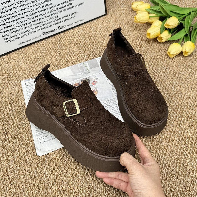 厚底勃肯鞋女2025新款春秋低帮一脚蹬显瘦单鞋绒面增高配裙乐福鞋,淘宝优惠券,粉丝福利购,淘宝优惠卷