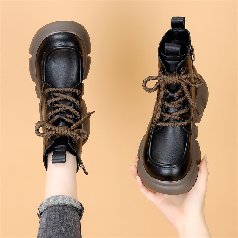 爆款马丁靴女英伦风2025春秋新款松糕厚底圆头增高黑色配裙子短靴,淘宝优惠券,粉丝福利购,淘宝优惠卷