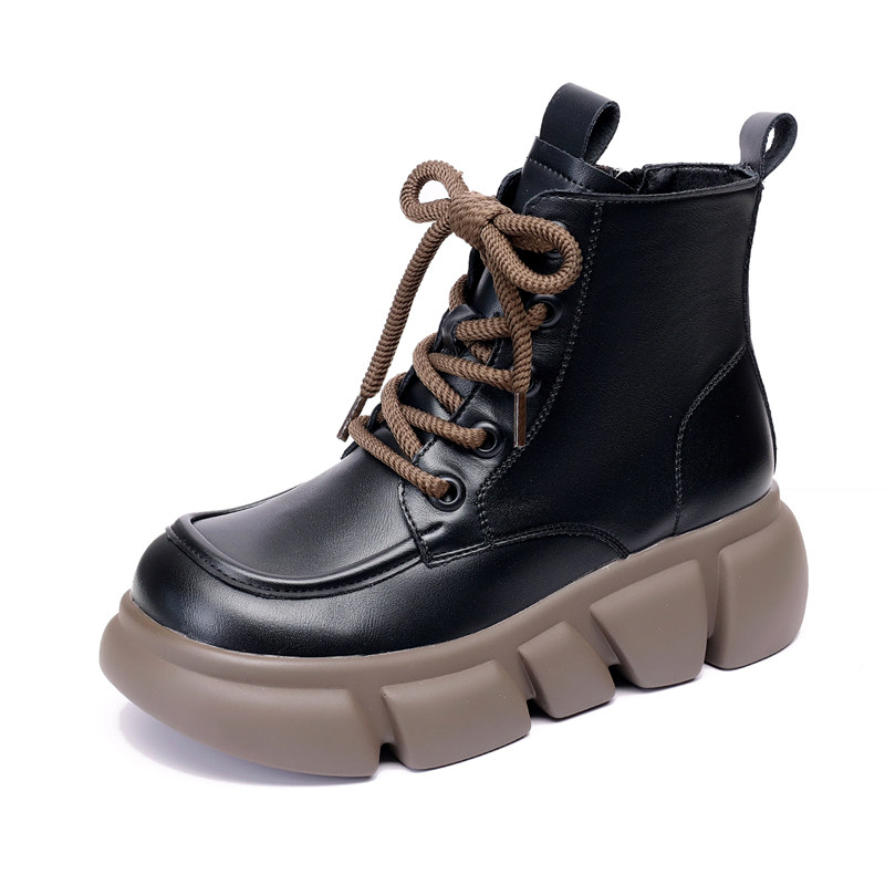 爆款马丁靴女英伦风2025春秋新款松糕厚底圆头增高黑色配裙子短靴,淘宝优惠券,粉丝福利购,淘宝优惠卷